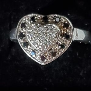 925 heart black & clear CZ Ring